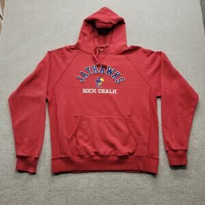 Vintage Blue 84 Kansas Jayhawks Hoodie Mens Large KU Rock Chalk College Red